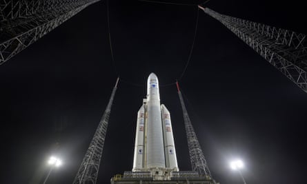 Arianespace’s Ariane 5 rocket with Nasa’s James Webb Space Telescope onboard, at the launch pad in December 202