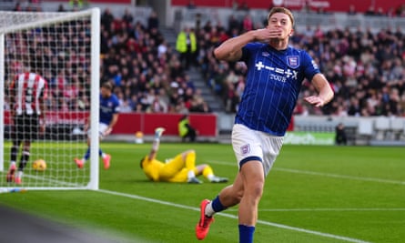 Liam Delap races away after scoring Ipswich’s equaliser at Brentford