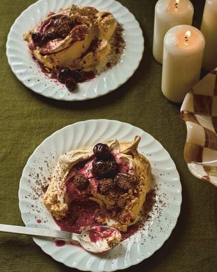 Ravneet Gill and Mattie Taiano brown sugar meringues with coffee cream and cherries