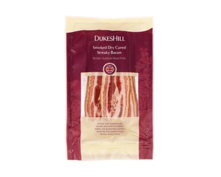 A packet of DukesHill British Smoked Dry Cured Streaky Bacon