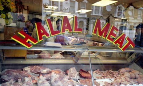 Halal meat in butcher's window