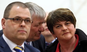 DUP leader Arlene Foster (R) at the count centre in Omagh, Co Tyrone, on 3 March