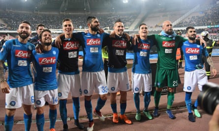 Napoli’s players celebrates their win over Udinese at San Paolo Stadium