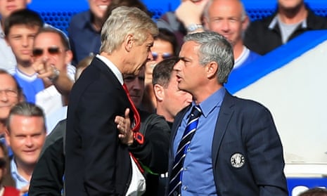 Arsène Wenger, left, and José Mourinho clash in 2014 when Arsenal played at Chelsea.