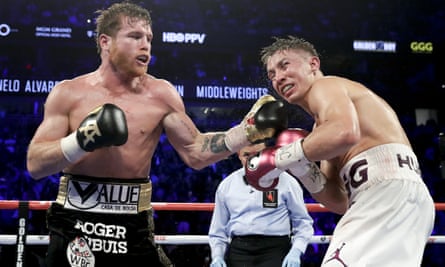 Canelo Álvarez lands a punch on Gennady Golovkin in the 12th round during their fight in Las Vegas in 2018
