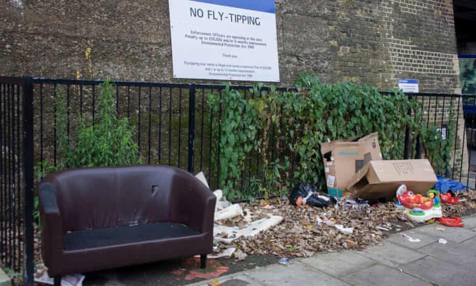 Fly-tipping left on a street in Lewisham, London