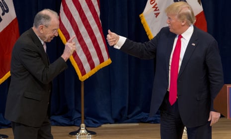 Donald Trump greets Chuck Grassley on the campaign trail last year.