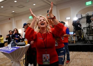 Pewaukee, Wisconsin A supporter reacts during a Republican watch party at The Ingleside hotel