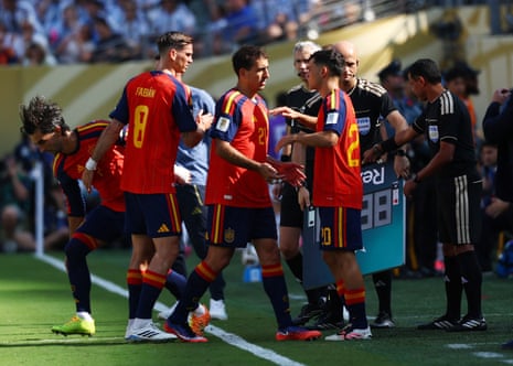 Ferran Torres and Pedri come on to replace Fabian Ruiz and Mikel Oyarzabal.