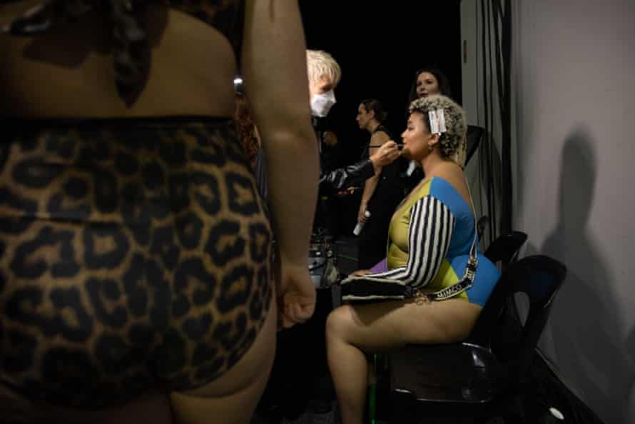 Models wearing Saint Somebody prepare backstage at the Curve Edit