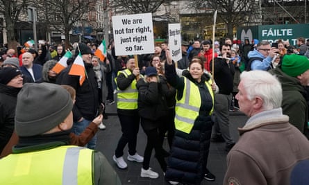 Protesters at an anti-refugee march in Dublin, 5 February 2024