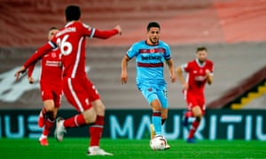 Pablo Fornals runs at Liverpool’s defence. He has become more efficient in attacking midfield.