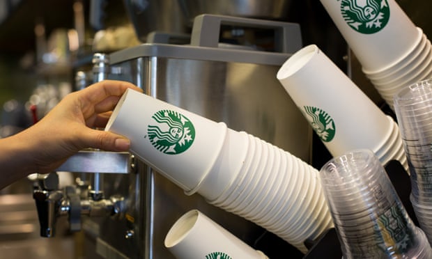 Paper coffee cups in Starbucks