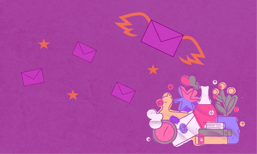 An illustration showing emails with wings