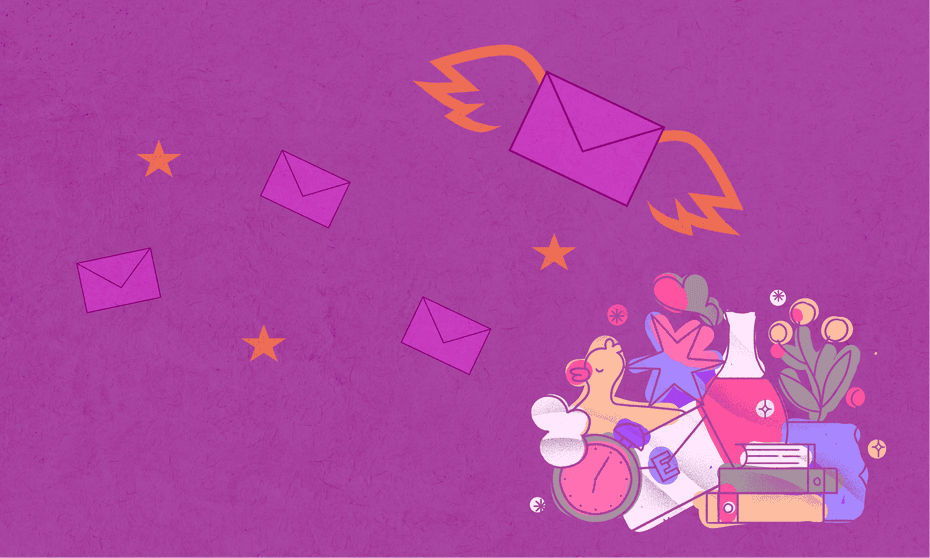 Illustration with flying envelopes for email