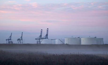 Liquefied natural gas (LNG) storage units at an import terminal on the Isle of Grain, Rochester, England.