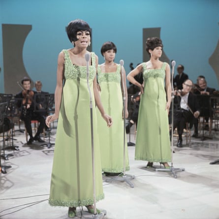 The Supremes recording in London, 1965, left to right: Diana Ross, Mary Wilson, Florence Ballard.