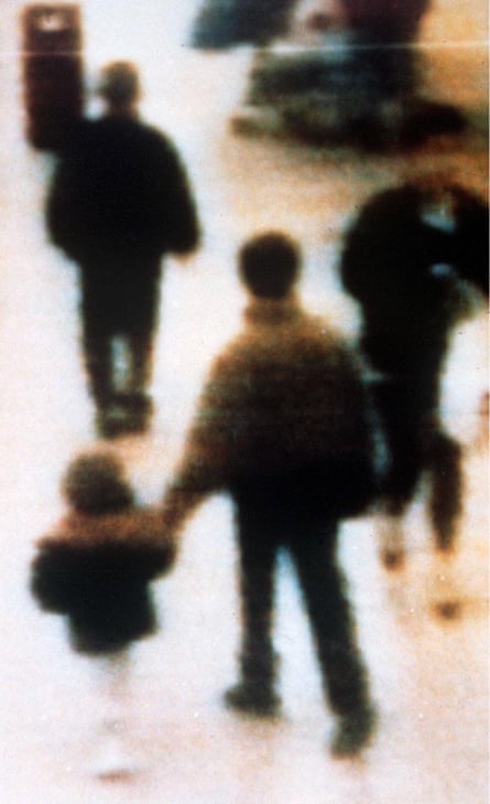 The CCTV footage from Liverpool’s Strand shopping centre showing James Bulger being led away by his killers.