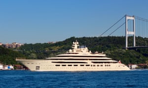 The Dilbar, a luxury yacht owned by Russian billionaire Alisher Usmanov, sails in Istanbul’s Bosphorus.