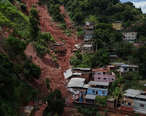 Aerial view of flooded coffee plantations