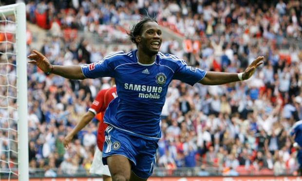Chelsea’s Drogba celebrates scoring in extra time to win the FA Cup final in 2007.