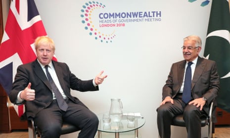 Boris Johnson meets Pakistan’s foreign minister Khawaja Muhammad Asif for bilateral talks on the sidelines of the Commonwealth heads of government meeting in London