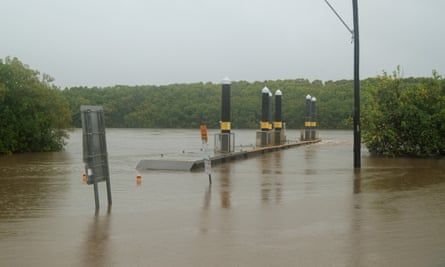 The Barron River boat ramp and car park inundated with water in Cairns
