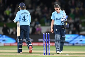 Natalie Sciver of England looks dejected.