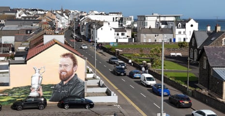 A mural of Shane Lowry with the Claret Jug painted on a house near the entrance of Royal Portrush.