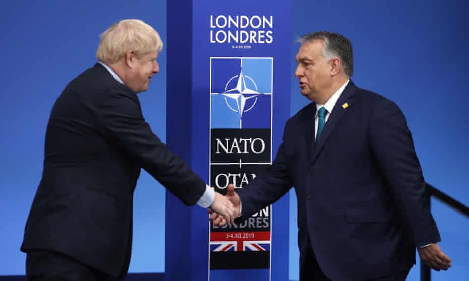 Boris Johnson and Viktor Orbán at the Nato 70th anniversary summit.