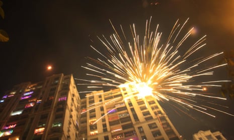 Firecrackers burst over Mumbai on Diwali night, 11 November. 