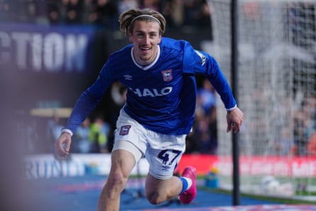 Jack Clarke celebrates scoring for Ipswich.