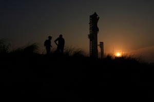 Rocket silhouetted at sunset