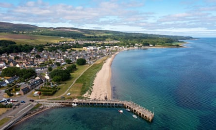 Aerial view of Golspie town and North Beach.