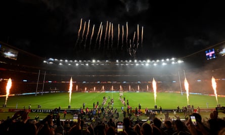 Fireworks and pyrotechnics go off at Twickenham before Harlequins v Gloucester.
