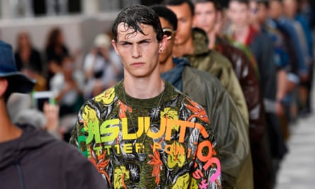 Surf-style T-shirts featured Lous Vuitton written in a neon rainbow font.