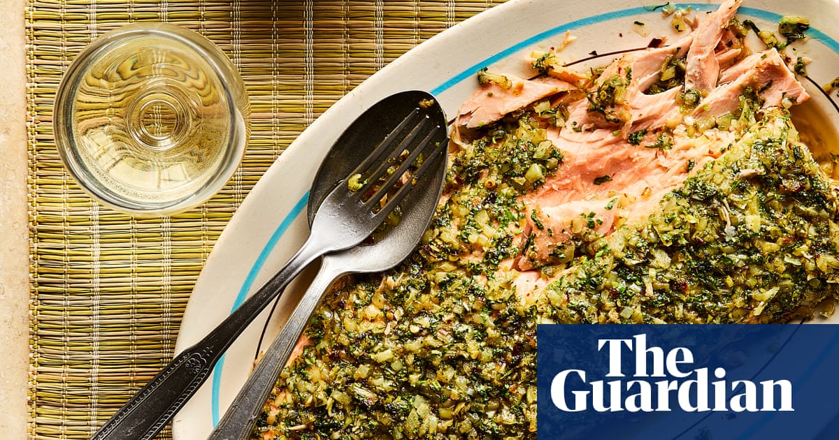 Sami Tamimi’s recipes for chermoula fish with olive salsa, and spicy, Palestinian-style potatoes