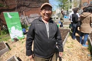 Tsering Dorjee a community volunteer in the Milky Way vegetable garden, created by a local land trust.