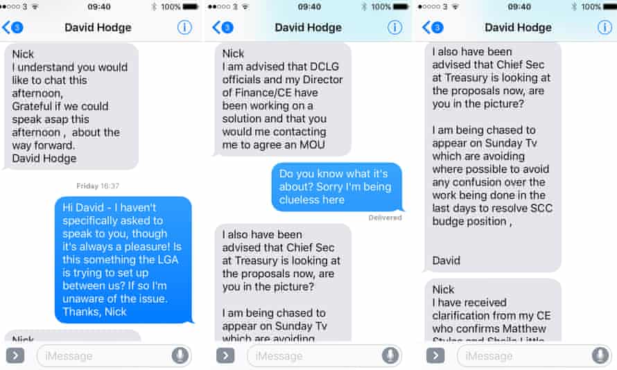 David Hodge’s leaked texts. Photograph: Screenshot