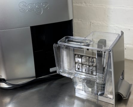 The removable water tank at the back of the machine