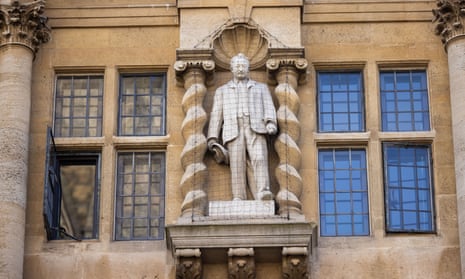 A statue of the colonialist Cecil Rhodes at Oriel College, Oxford.