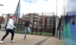 Dan Grant and Dan Thackeray (red hat) playing Wallball 07-04-2021 Photograph by Martin Godwin