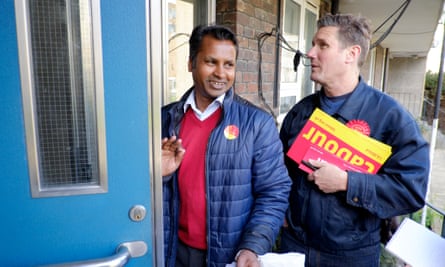 Starmer canvassing with a councillor in central London, in 2015.