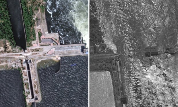 Kakhovka dam collapse before and after: satellite images reveal extent of  flood disaster in Ukraine | Ukraine | The Guardian
