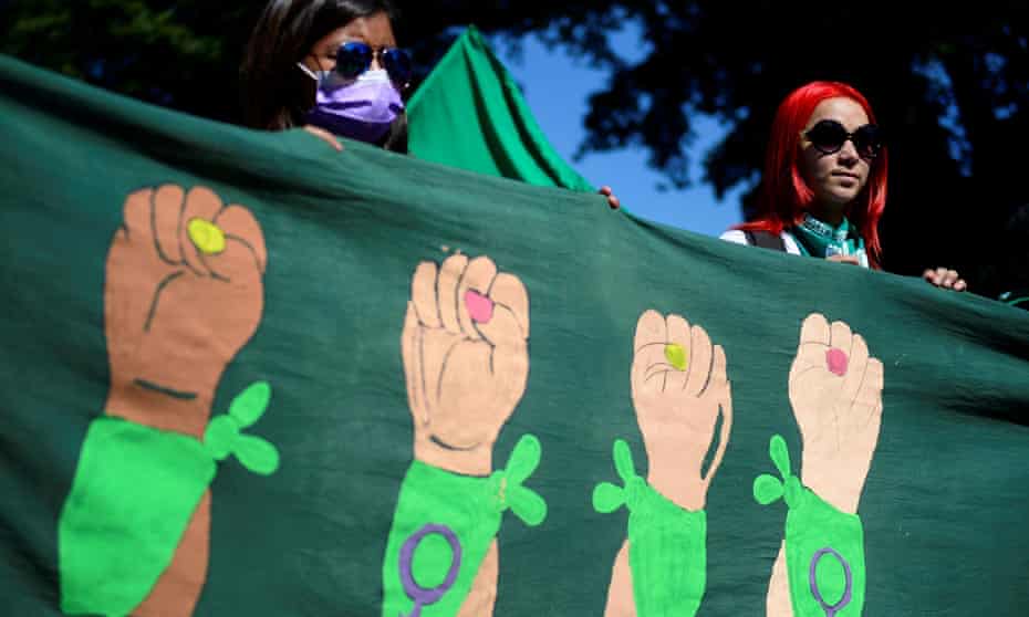 Pro-choice demonstrators march to mark International Safe Abortion Day in San Salvador, in September 2021.