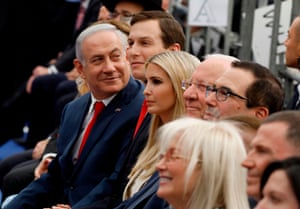 Benjamin Netanyahu (L), Jared Kushner (C-R), Ivanka Trump (3rd R), Steve Mnuchin (R) and Israelâs President Reuven Rivlin (2nd R) attend the opening of the US embassy in Jerusalem