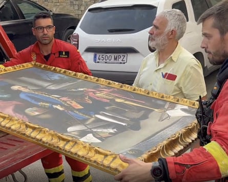 A painting is removed as a wildfire nears the San Juan de la Peña monastery in Aragón, north-east Spain.