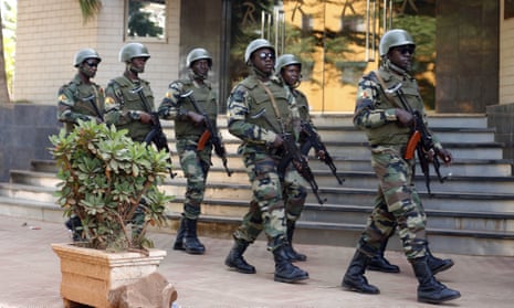 Malian soldiers on patrol in the capital Bamoko