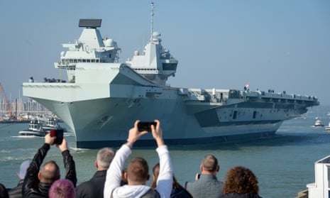 The £3bn aircraft carrier, HMS Queen Elizabeth, in Portsmouth on 1 March 2021.