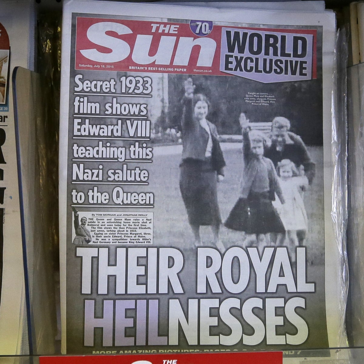 photo The Sun Newspaper Uk Front Page Today queen s nazi salute on sun front page